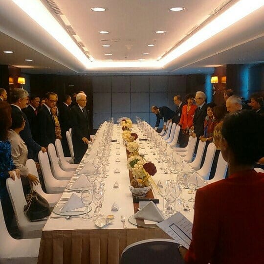 Elegant banquet table setup in The Heritage Rooms, ideal for formal events and networking.