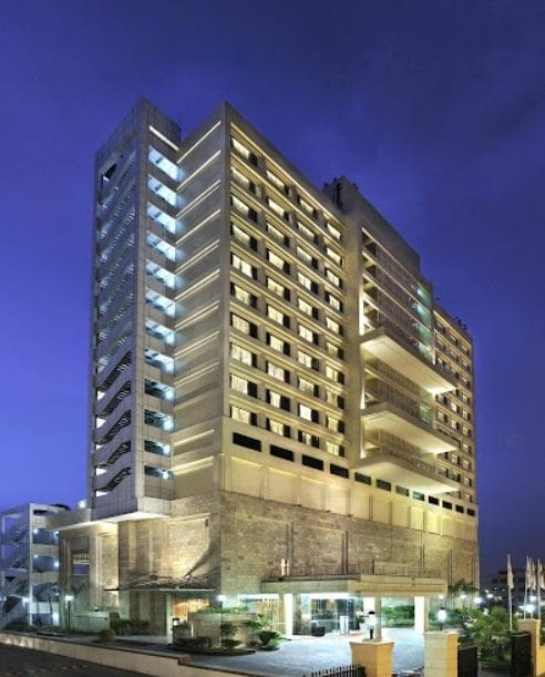 Modern Mayur Hotel facade, ideal venue for meetings and corporate events.