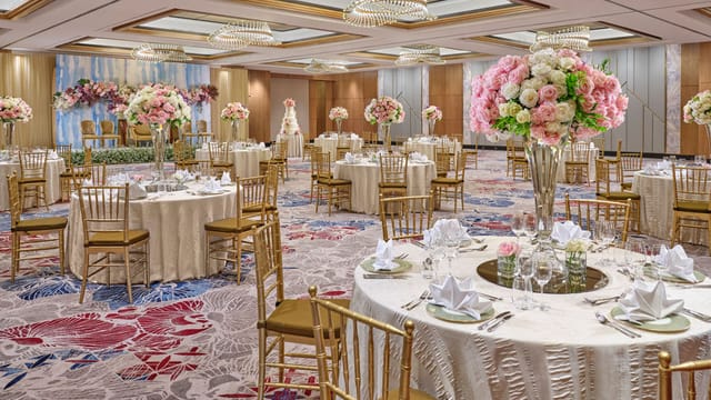 Elegant Mandarin Oriental Jakarta banquet hall, perfect for weddings and upscale events.