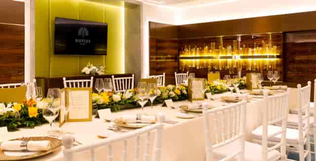 Elegant banquet table setup at Raffles Jakarta for corporate events and meetings.