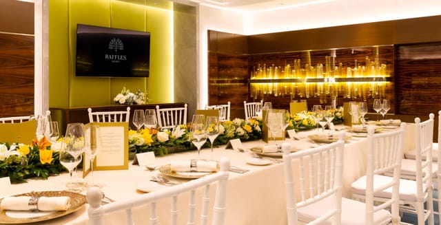 Elegant banquet table setup at Raffles Jakarta for corporate events and meetings.