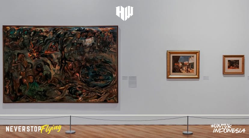 Art gallery exhibition with distinctive paintings, perfect for corporate events.