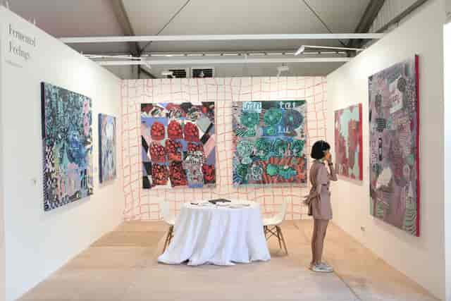 Inviting art gallery in Indonesia with vibrant artwork, ideal for exhibitions and networking.