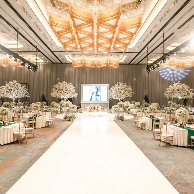 Grand Ballroom at InterContinental Jakarta, elegant banquet for weddings and gala dinners.