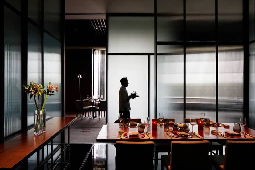 Elegant dining setup at 1945 Halal Restaurant for corporate events in Fairmont Jakarta.
