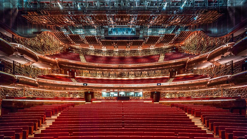 Dubai Opera auditorium with tiered seating, ideal for performances and events.