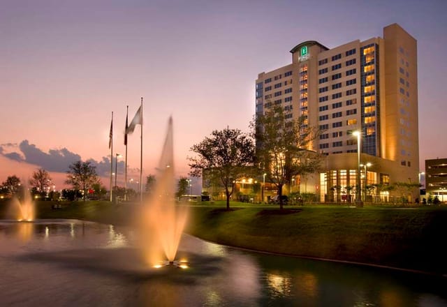 "Modern ballrooms at Embassy Suites Houston for corporate events and meetings."
