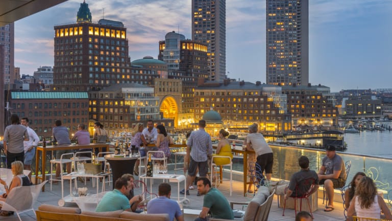 Rooftop Terrace at 90FS with city views, ideal for sunset networking events.