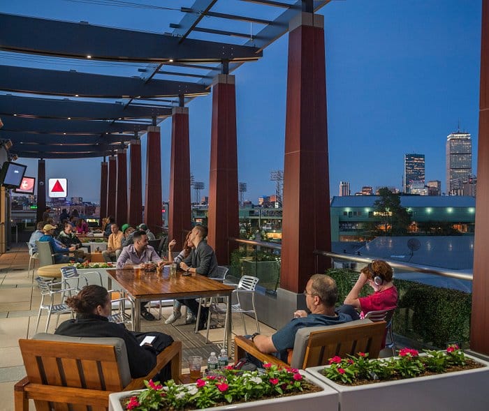 Outdoor seating at Terrace, Residence Inn Boston, ideal for networking events and casual meetings.