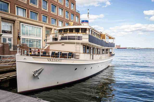 Classic boat Valiant at Charles River Boat Company - unique event venue for gatherings.