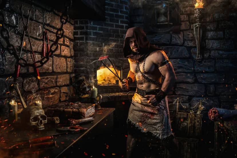 Medieval-themed escape room with stone walls, ideal for themed events and team-building.