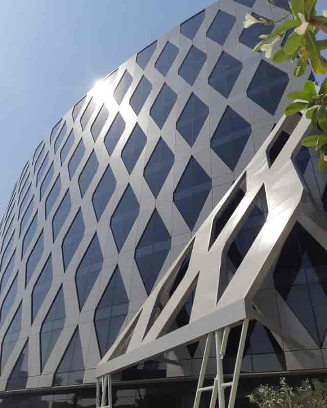 Modern Auditorium in Al Jalila Foundation, geometric facade for corporate events.