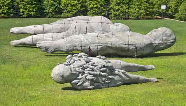 Sculpture garden at Kreeger Museum; reclining sculptures for outdoor events and gatherings.