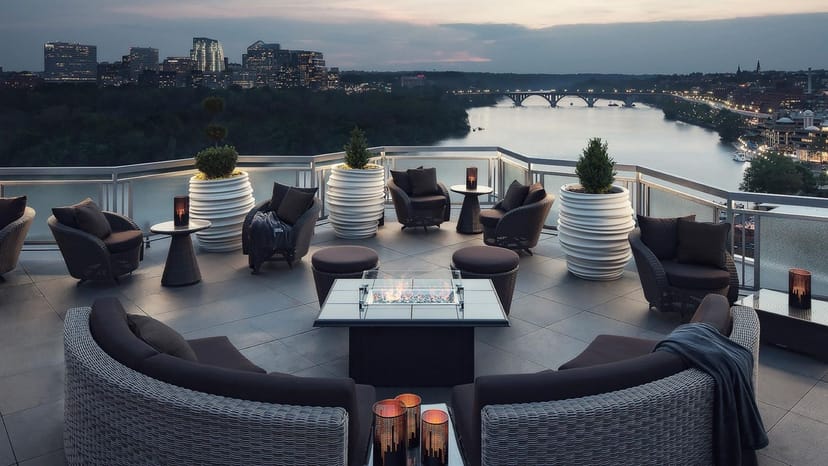 Sophisticated outdoor lounge at The Watergate Hotel, perfect for upscale events and receptions.