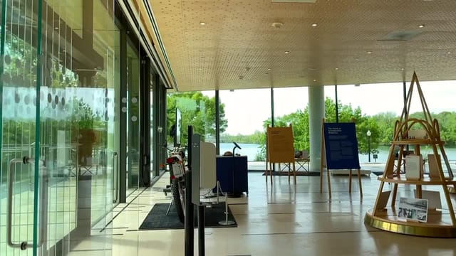 Alfred Nobel Hall, a modern event venue with large windows, perfect for conferences.