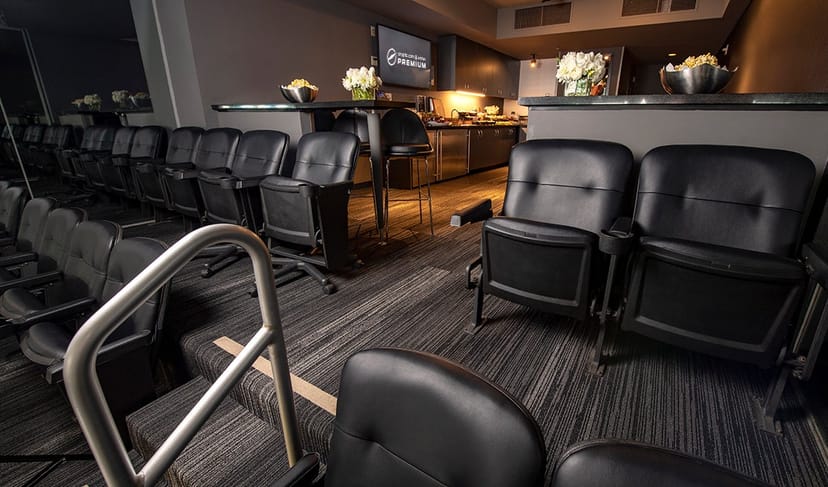 Modern Meeting Room D in Crypto.com Arena with sleek leather seating for presentations.