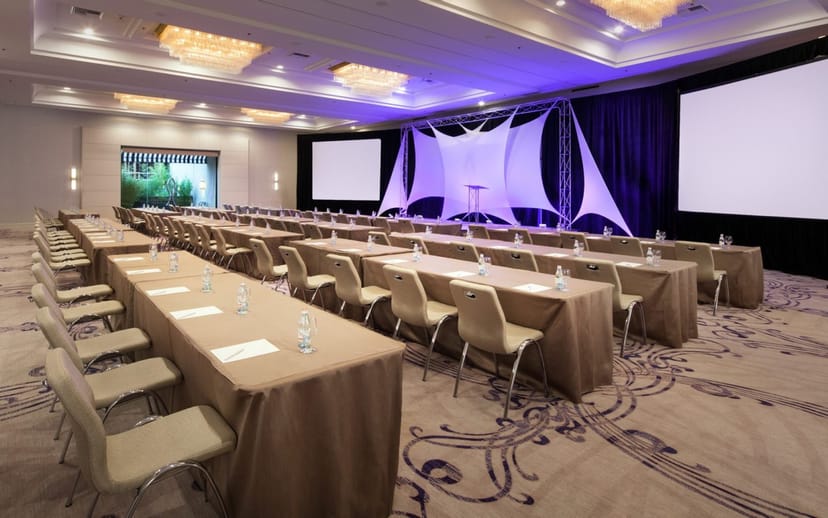Event Hall in Hotel Renaissance with stylish setup for professional conferences and meetings.