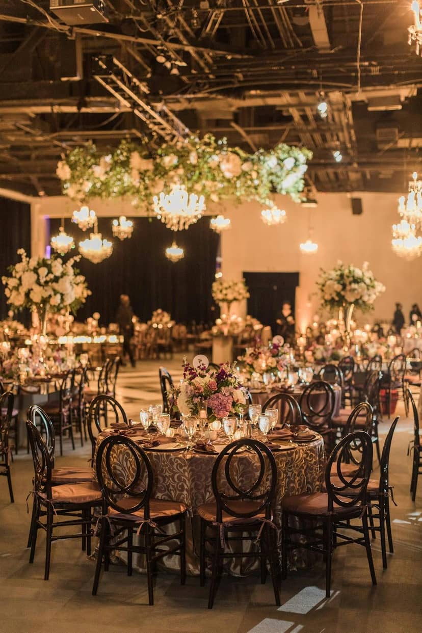 Elegant event space with chandeliers, perfect for weddings and galas at Bayou Place.