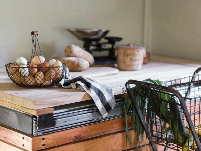 Rustic kitchen in Bunk House, Blackwood Living, ideal for culinary workshops and events.