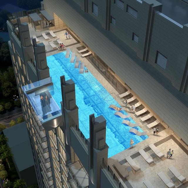 Sky Pool & Terrace at Market Square Tower, modern rooftop pool for upscale events.