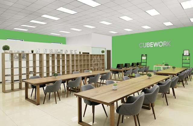Modern private office with green accent wall for productive team meetings and workshops.
