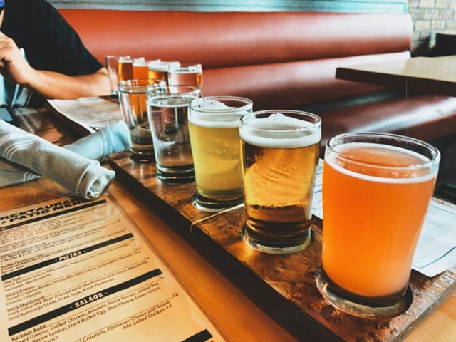 Colorful craft beer flight at Karbach Brewing Co. for networking events and gatherings