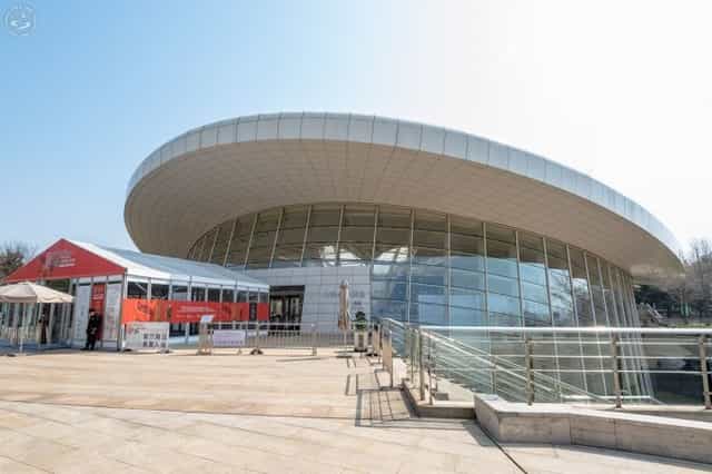 Modern Theatre in Shanghai Culture Square, sleek design for conferences and exhibitions.