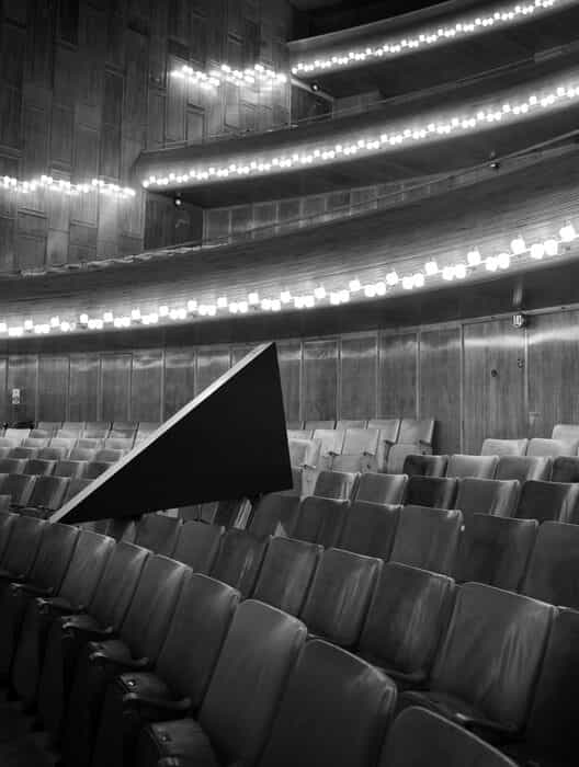 Konservatoriets Koncertsal in Copenhagen with triangular stage, ideal for performances and events.
