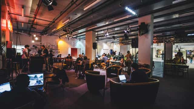 Modern event space in La Gaîté Lyrique, ideal for workshops and networking.