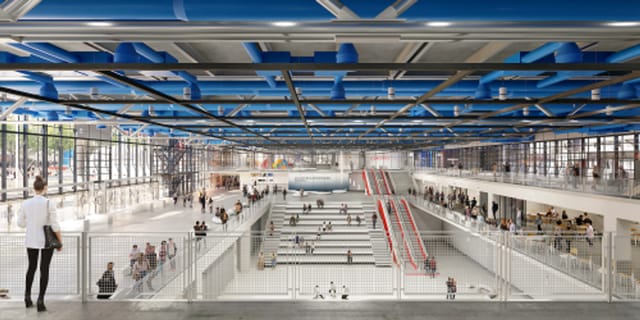 Modern venue at Centre Pompidou with natural light, ideal for conferences and exhibitions.