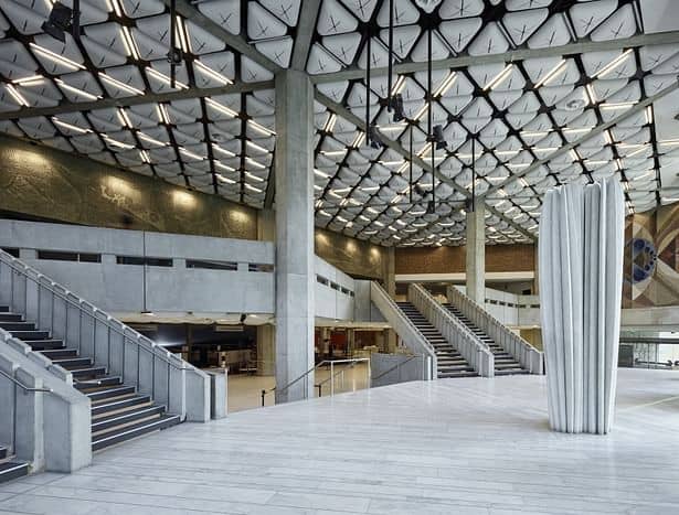 Modern convention center with high ceilings for conferences and events.
