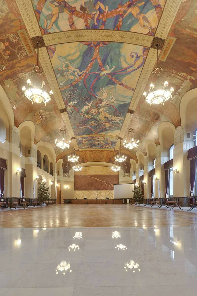 Elegant Birthday Hall in Paris with a stunning mural ceiling, ideal for events.