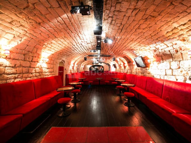 Stylish event space with arched brick ceiling for cocktail receptions in Paris.