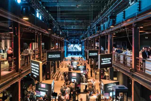 Main Hall at Motorwerk Berlin, showcasing modern industrial design for events and networking.