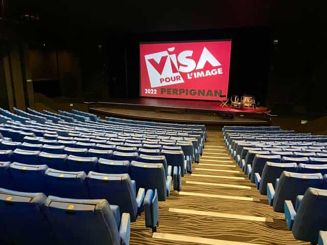 Espace conférence auditorium setup for VISA pour l'image film festival in Perpignan.