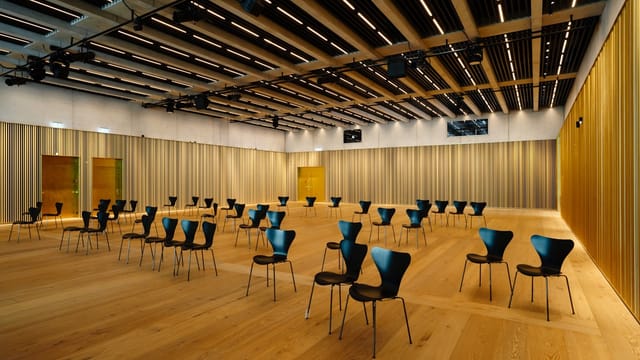 Versatile ballroom in Kunsthaus Zürich, modern decor, perfect for workshops and presentations.