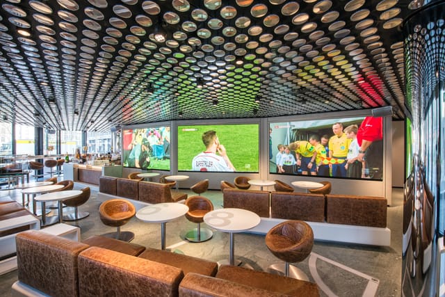 Modern World Cup Lounge at FIFA Museum, ideal for corporate events and watch parties.