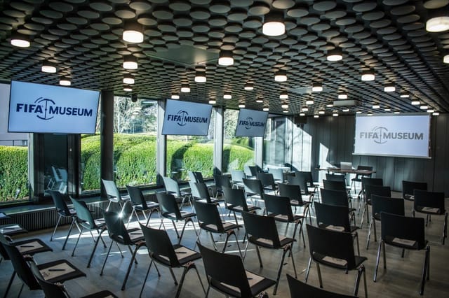 Modern event room in FIFA Museum, ideal for conferences and presentations.