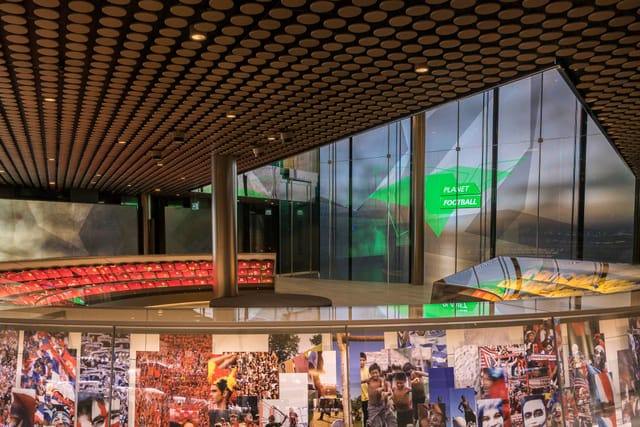 Virtual Soccer Zone at FIFA Museum, modern event space with panoramic views for receptions.