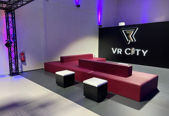 Modern VR Lounge XL in VR City with plush seating for tech events and immersive experiences.