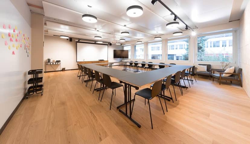 Coworking space in Westhive Meeting Rooms with U-shaped table, perfect for flexible events.