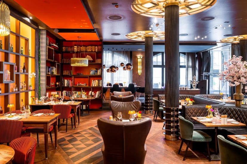 Stylish Carlton Restaurant & Bar with vibrant decor, perfect for events and gatherings.