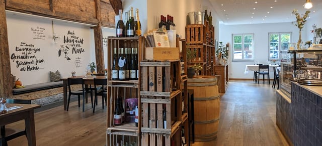 Modern Restaurant Weinbeiz with rustic wine crate decor, perfect for wine tastings and receptions.