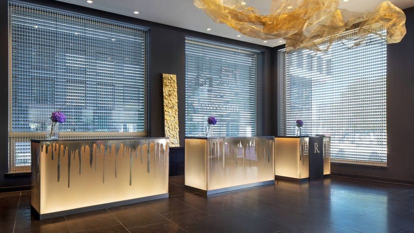 Modern meeting reception in Renaissance Zurich Tower Hotel with elegant decor, ideal for events.
