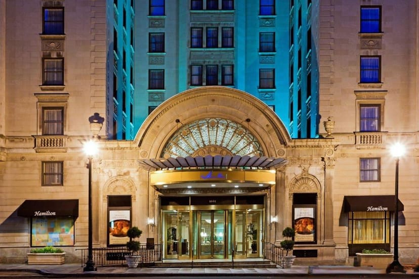 McPherson Square entrance at Hamilton Hotel, perfect for upscale events and meetings.