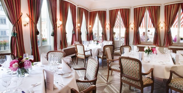 Elegant banquet room in Hotel Storchen Zurich for upscale events and private dinners.