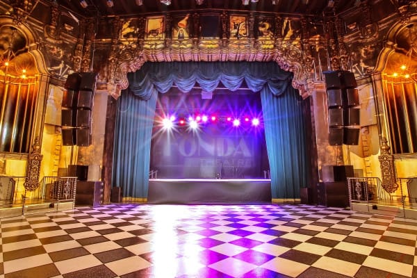 GA Balcony at The Fonda Theatre, ornate stage, elegant event space for weddings and performances.