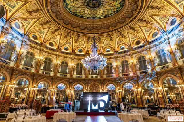 Opulent Salon Delibes venue with ornate ceiling, perfect for gala events and meetings.