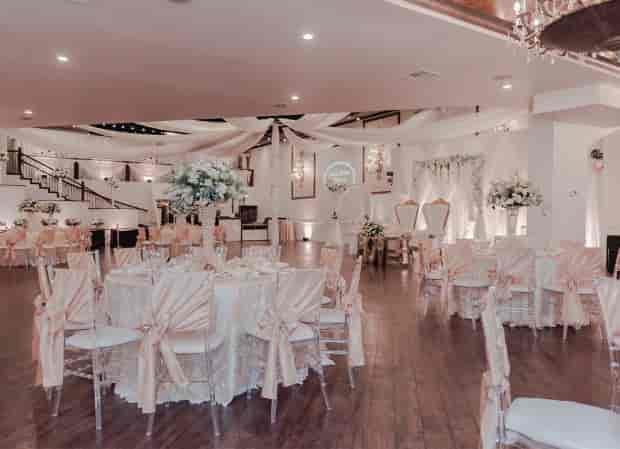 "Tuscany A Ballroom at Pelazzio: Elegant venue for weddings with luxurious decor and spacious layout."