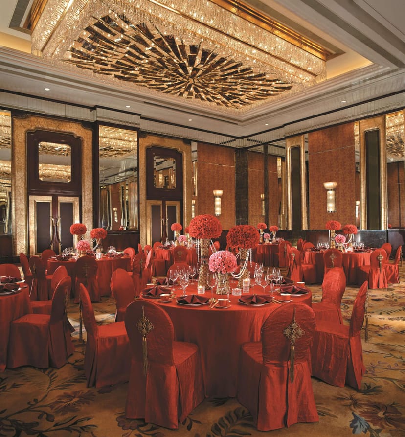 Elegant banquet setup in Shangri-La Guangzhou, ideal for weddings and corporate events.